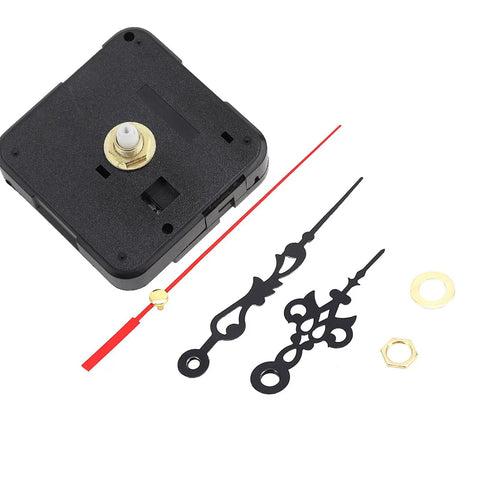 Quartz DIY Wall Clock Movement Mechanism Replacement Kit Battery Operated For Repair And Upgrade Black Finish components shown