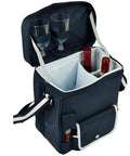 Grab The Goods Personalized Wine And Cheese Cooler Tote With Chill Insulation, two bottles and acrylic glasses visible.