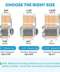 Cabinet Cam Lock Set 5 Pack Keyed Alike 1-1/8 Inch Cam Locks Chrome Finish showing size options and fitting door thickness