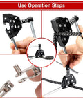 Detacher breaker cutter for #25–60 roller chains, black metal; collage shows front, side, close-up, and installed views.