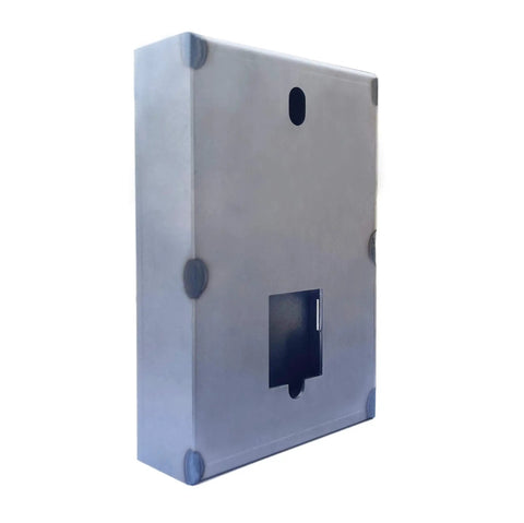 Heavy Duty Steel Gate Lock Box For Metal Gates And Fences Precut Holes For Mechanical Combination Locks Backset Standard One And Three Quarters Inch Thick Not For Aluminum Gates Easy Install For Secure Gate Access side view