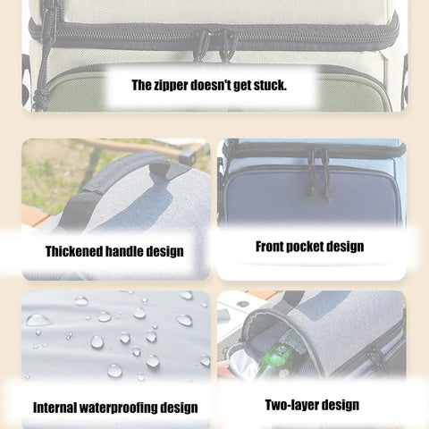 Spill Proof Insulated Cooler Backpack With Hella Tough Oxford Fabric And Multiple Compartments design features showcasing waterproof and user-friendly elements.