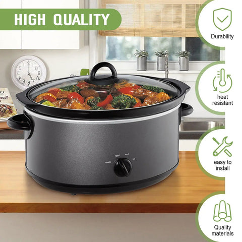 Slow cooker with Replacement Slow Cooker Knob For SCV700-CH-BR Model, heat-resistant dial, on a kitchen countertop.