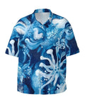 Ice Flowers Print Short Sleeve Shirt With Collar For Yacht Parties And Summer Nights Black Mens Shirt Breathable Soft Fabric