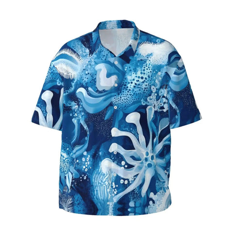 Ice Flowers Print Short Sleeve Shirt With Collar For Yacht Parties And Summer Nights Black Mens Shirt Breathable Soft Fabric