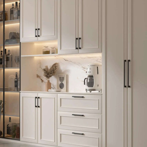 Heavy Duty Matte Black Cabinet Pulls 5 Inch Center To Center Zinc Alloy Drawer Handles For Kitchen Cabinets Rock Solid Grip Smooth Operation 10 Pack on white cabinetry.