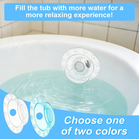 Quovay 2 Pcs 6.1 Inch Bathtub Stoppers, PVC Bathtub Overflow Drain Cover in a bathtub filled with water.