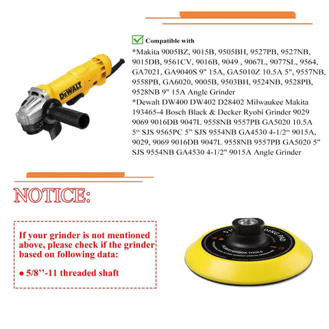 5 Inch Hook And Loop Backing Pad For Grinder With 5 By 8 By 11 Threads, 5 Inch Sanding Pad, Buffing And Polishing Attachment, Durable Polyurethane, Easy Install, Perfect For Faster Sanding And Finishing On Metal And Wood, 1 Pack