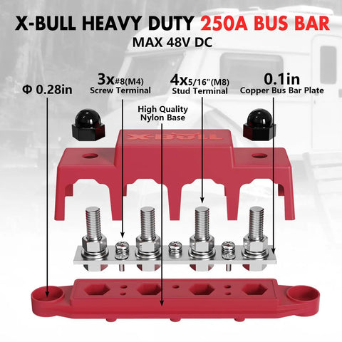 Tough Custom 12V Power Distribution Block With 5/16 Inch Studs And Secure Cover Rock Solid 4 Stud Bus Bar Terminal Kit, red wiring component