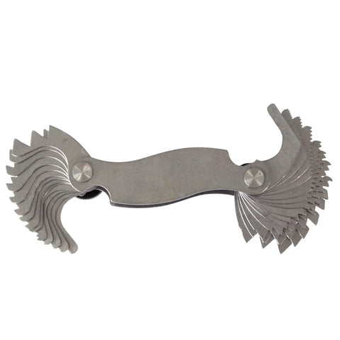 Dual Thread Pitch Gauge With 28 Leaves 4 To 56 TPI And 0.50 To 6.0 Millimeter Pitch English And Metric Thread Gage in Steel