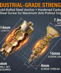 Hinge Repair Screw And Expansion Anchor Kit For Wood And Tile, 100 Or 200 Piece Set showing 6x14mm steel anchor and screw dimensions.