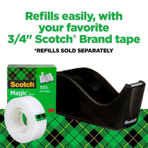 Deluxe Black Desktop Tape Dispenser with Weighted Non Skid Base for One Handed Dispensing Holds 1 Inch Core Tape