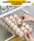 Person using a 2 Pack Stackable 18 Egg Holder For Refrigerator With Lids Premium Thick Clear Fridge Egg Organizer Bins Food Grade Plastic