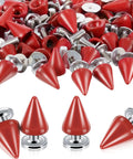 Premium Full 100 Pack Of Straight Up Badass Red Punk Metal Spike Studs And Screw Back Rivets Kit For Leather Jacket Hardware Shoe Embellishment Diy Craft Gear Upgrade, red zinc alloy spikes and silver screws.