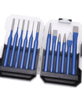 12 Piece Chisel Punch Kit With Conical Cylindrical Flat And Tapered Chisels In CRV V Chrome Vanadium Steel open case