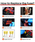 How to replace fuse guide with steps for Straight Up 60 Piece Standard Automotive Fuse Kit Includes Slick Fuse Puller.