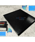 Straight Shooting Heavy Duty Wireless Industrial Floor Scale With NTEP Certification And Built Tough Mild Steel Platform Boasting Crisp LED Display For Hassle Free 48 By 72 Inch Warehouse Weighing Up To Ten Thousand Pounds, showing scale platform and LED display.
