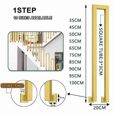 U Shape Stair Railing Indoor Outdoor Heavy Duty Galvanized Steel Handrail Wrought Iron Style with size options.
