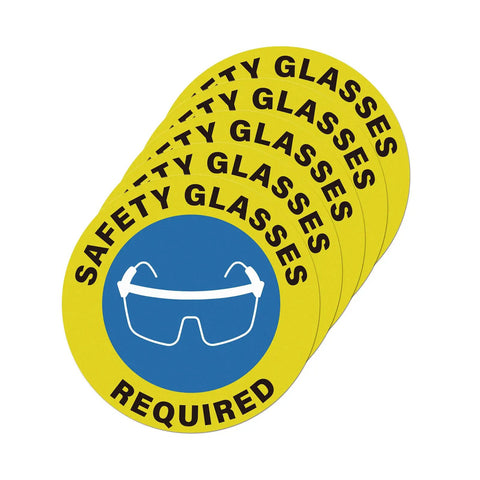 Five Pack Safety Glasses Required Signs 17 by 17 Inches Self Adhesive Vinyl Waterproof Eye Protection Caution Warning Signage