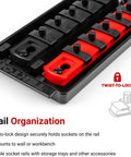 1/4 Inch Drive Socket Set With Rails And Trays, Shallow And Deep 6 Point Sockets, 50 Piece SAE And Metric, organize on rail