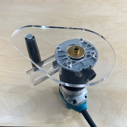 Super Slick Clear Acrylic Router Base Plate For RT0701C And XTR01Z Six By Nine Inch Precision Woodworking Upgrade attached to router.