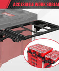 Fold-Out Packout Mount For Packout Toolbox Side Storage, Durable Folding Mounting Plate That Snugly Fits Packout Rail And Converts Your Space Into A Ready-To-Go Work Surface shown extended as work table.