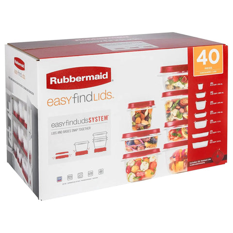 Box of 40-piece food storage containers with lids for kitchen organization, BPA free, microwave safe, easy find lids that snap together