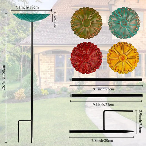Flower Bird Bath With Metal Stake Set Of Four For Outdoor Gardens A Charming Yard Decor For Bird Lovers Each Bath Measures 7.1 Inches In Diameter And 1.3 Inches Deep With Easy To Install Stakes