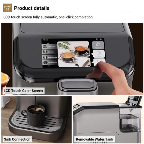 Brew Barista Grade Coffee With This Fully Automatic Espresso Machine Featuring A Built In Conical Burr Grinder Touchscreen display and removable tank.