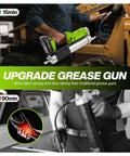 Electric Grease Gun 12,000 PSI Cordless Battery Powered Kit in use on a tractor emphasizing 2in1 Rotary Handle.