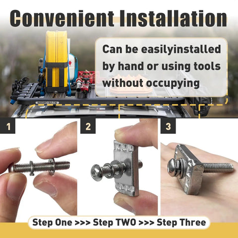 Convenient installation of M6 304 Stainless Steel 25mm Screws And Channel Nuts Kit 20 Piece Set showing hand usage.
