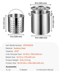 42 Quart Stainless Steel Stock Pot With Strainer, Lid And Handles, Heavy Duty Commercial Grade, Sanded Finish in image