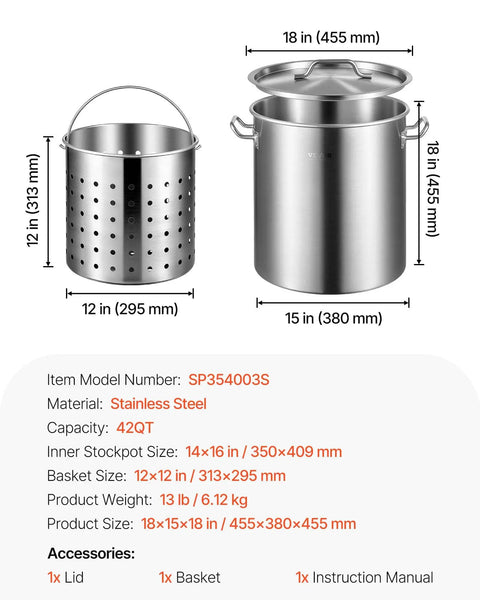 42 Quart Stainless Steel Stock Pot With Strainer, Lid And Handles, Heavy Duty Commercial Grade, Sanded Finish in image