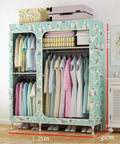 Portable Wardrobe Closet 49 x 17 x 66 Inch, Waterproof Fabric Cover, Heavy Duty Steel Tube Frame, Freestanding Clothes Organizer, Green with clothes