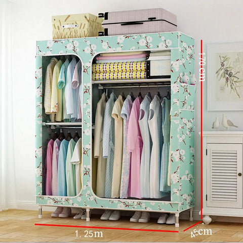 Portable Wardrobe Closet 49 x 17 x 66 Inch, Waterproof Fabric Cover, Heavy Duty Steel Tube Frame, Freestanding Clothes Organizer, Green with clothes