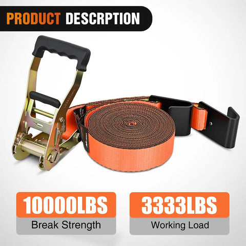 Built Tough 2 Inch By 30 Foot Flat Hook Ratchet Straps 10 Pack Orange Heavy Duty Cargo Tie Downs 10000 Lb Break Strength with strap and ratchet.