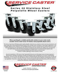 Hard As Nails Heavy Duty Casters Set Of 4 With 8 Inch Smooth Rolling Polyolefin Wheels and Durable Stainless Steel Plates displayed together.