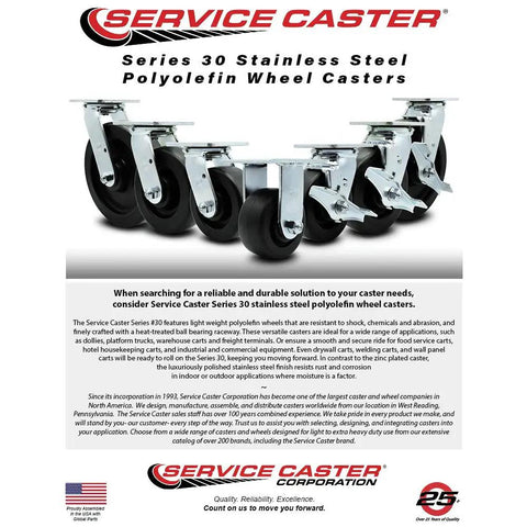 Hard As Nails Heavy Duty Casters Set Of 4 With 8 Inch Smooth Rolling Polyolefin Wheels and Durable Stainless Steel Plates displayed together.