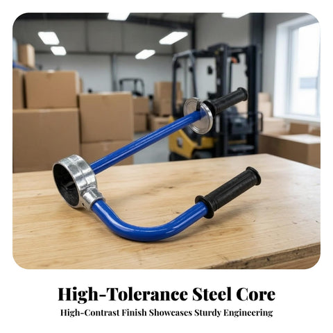 Heavy Duty Manual Wrapping Tool And Stretch Film Dispenser With Hella Comfortable Black Handles For No Sweat Packing And Zero Hand Fatigue During Busy Warehouse Shifts And Fast Box Sealing on a wooden table.