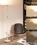Sky LED Floor Lamp Torchiere Lit And Super Bright Dimmable Tall Standing Lamp in living room with 3-way dimmer options
