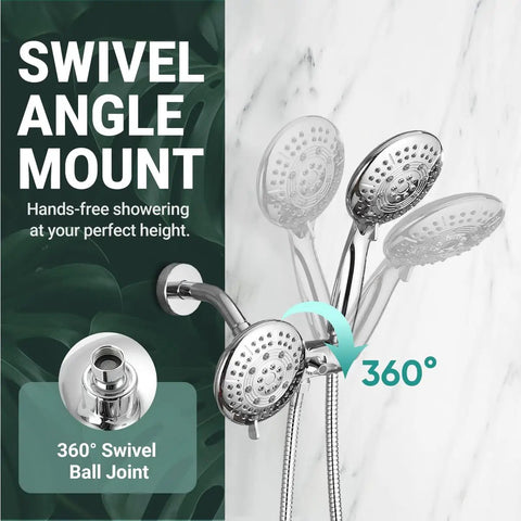 2 In 1 All In One Dual Shower Head System With Rainfall And Handheld Spray, 59 Inch Stainless Steel Hose, Swivel Angle Mount