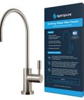 Lead Free NSF Certified Air Gap RO Faucet In Brushed Nickel For Your Home Water Setup shown with packaging
