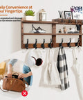 Two In One Wall Mount Coat Rack With Shelf And Key Mail Organizer 29 Inch Long Entryway Hanger With 11 Hooks, brown finish