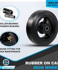 Tough As Nails Six By Two Inch Heavy Duty Caster Wheels With Thick Rubber Over Cast Iron For Dumpsters And Trash Carts set showing rubber wheel.