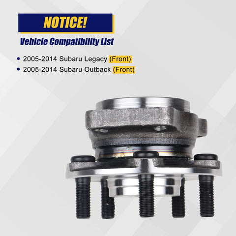 Side view of Two Pack Front Wheel Bearing And Hub Assembly For Subaru Legacy And Outback 2005 To 2014 With ABS, 4 bolt holes