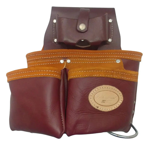 Front view of Real Deal Leather Framer’s Rig Tool Belt With 15 Easy-Reach Pockets, showcasing pockets and leather detail.
