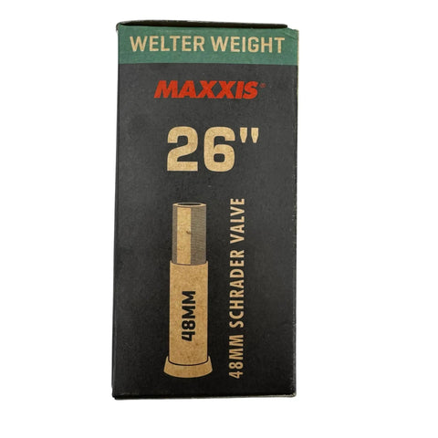 Box of Welter Weight 26 Inch Inner Tube For Mountain And Hybrid Bikes, 0.80mm Butyl Rubber, 48mm Schrader Valve, 2 Pack