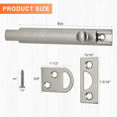 Heavy Duty Solid Brass Surface Bolt 4 Inch Smooth Operator Flush Latch With Satin Nickel Finish And Dual Strike Plates For Real World Door Security