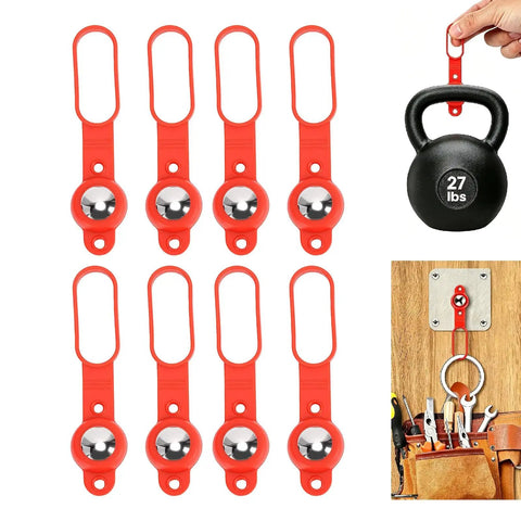 banapoy 8Pcs Magnetic Stud Finder, 27 Pounds of Pull Power, red magnetic hooks displayed with 27 lbs kettlebell.