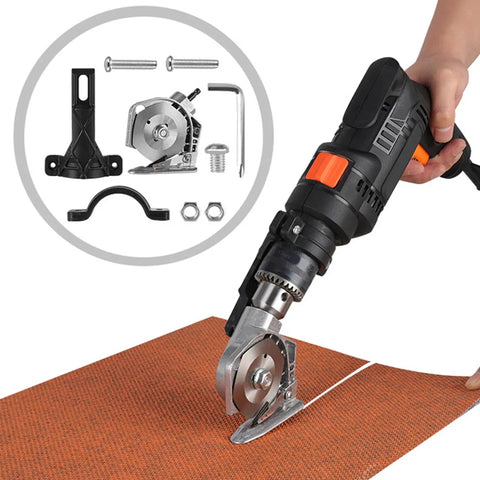 Transform Your Standard Drill With This Stainless Steel Fabric Nibbler And Sheet Metal Cutter Attachment For DIY Pros cutting fabric.